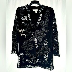 BOGO💥 Lauren Michelle Black Silver Embellished Tunic Top Sz M Bin S